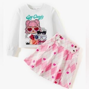 LOL “Eye Candy” Kids Graphic Sweatshirt with matching plaid skirt NWOT SZ 5-6Y